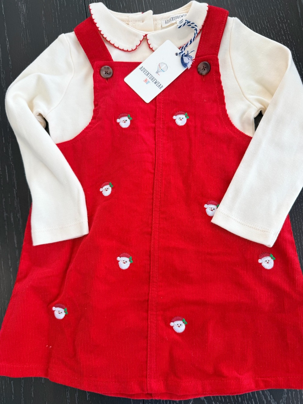 Red Corduroy Pinafore Set with Cream Top